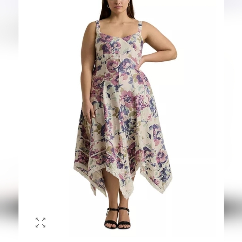 Lauren Ralph Lauren NWTs Plus Floral Linen Sleeveless Dress
